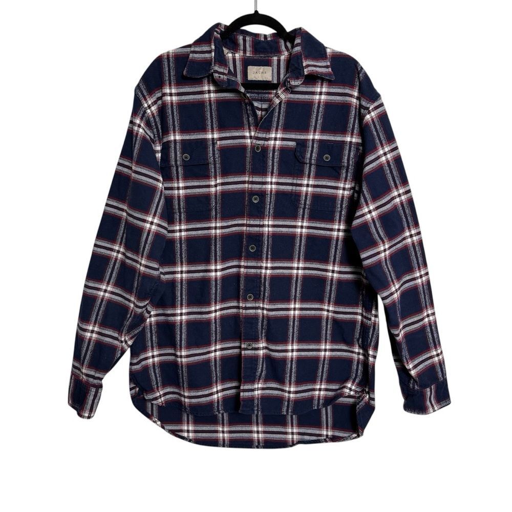 Jachs NY Plaid Flannel Shirt XLT Tall Blue Red Button Down Cotton